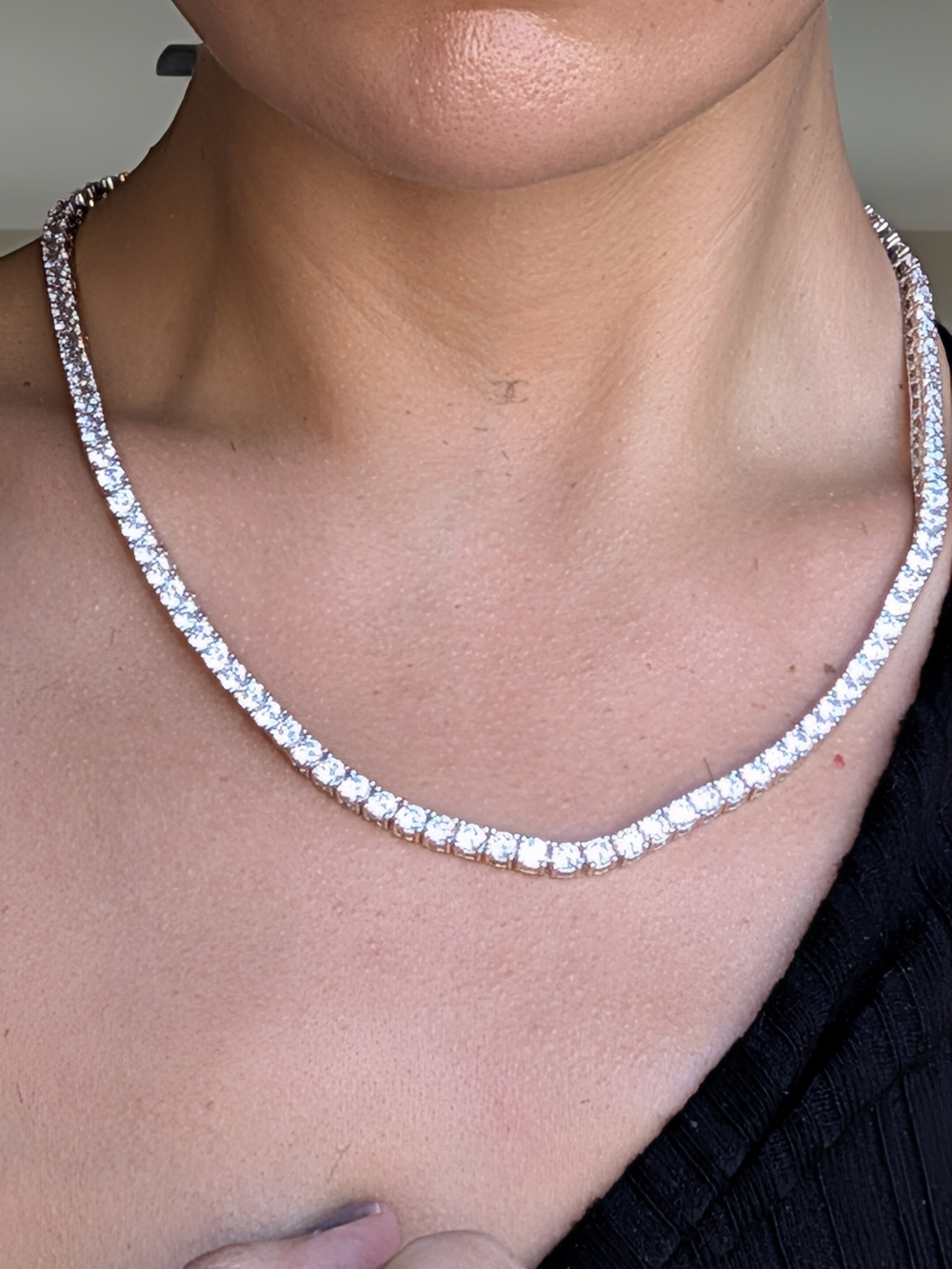 Classic Silver Tennis Necklace in Sparkling Mosanite - Picture 2 of 4